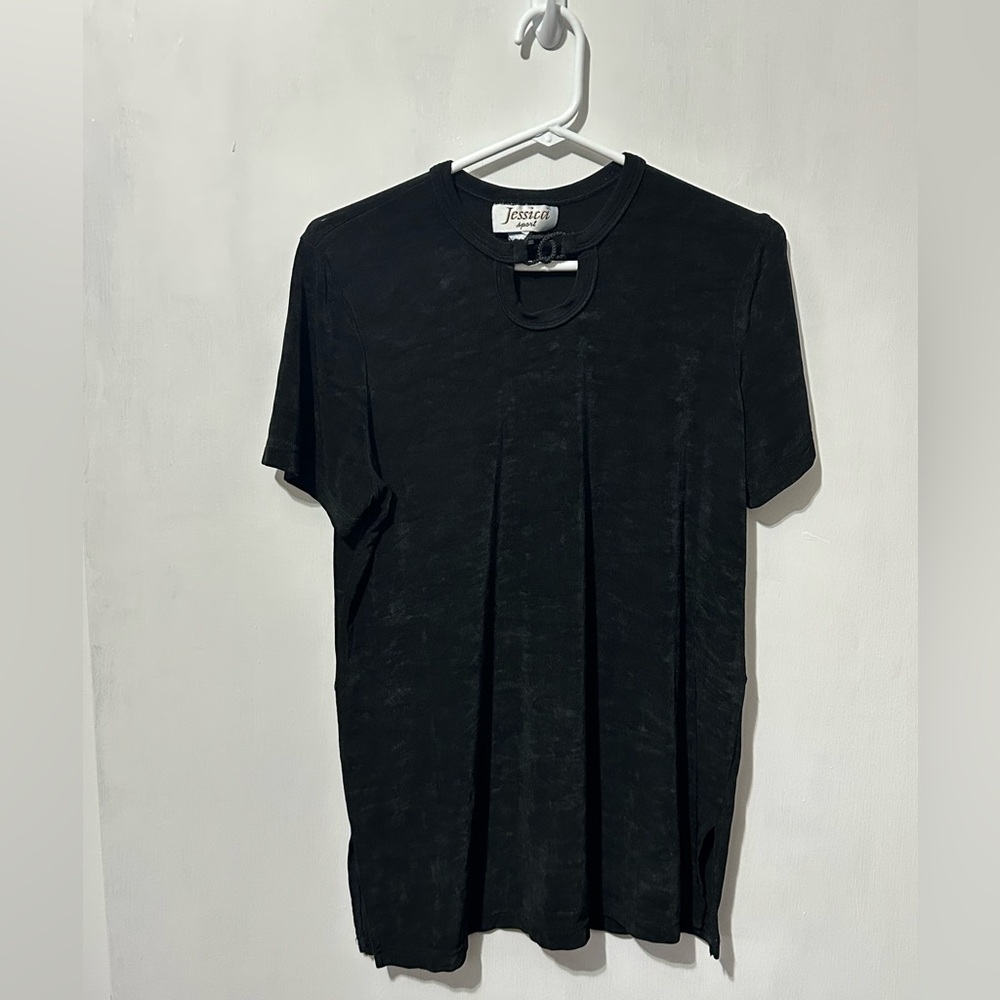 Vintage Jessica sport black top circular cutout at neckline with decorative ring